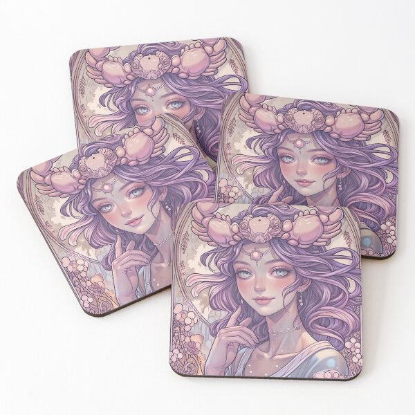 Item preview, Cancer Zodiac Goddess Art | Cancer Energy Celestial Astrology Illustration | Pastel Anime Fantasy Girl | Crab Zodiac Sign | Art Nouveau Horoscope Wall Art | Cancer Birthday Gift designed and sold by RSDigitalPrintDesign.