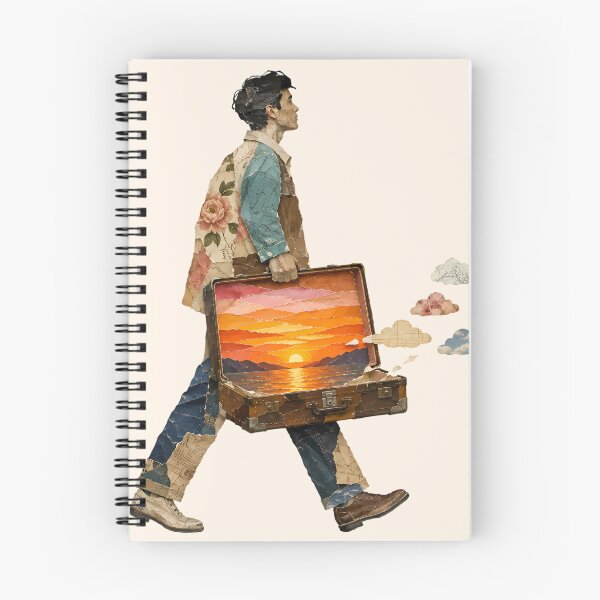 Item preview, Wanderer Collage Man Vintage Suitcase Sunset Travel Dreamer Art designed and sold by VIVID COLORS CLUB.