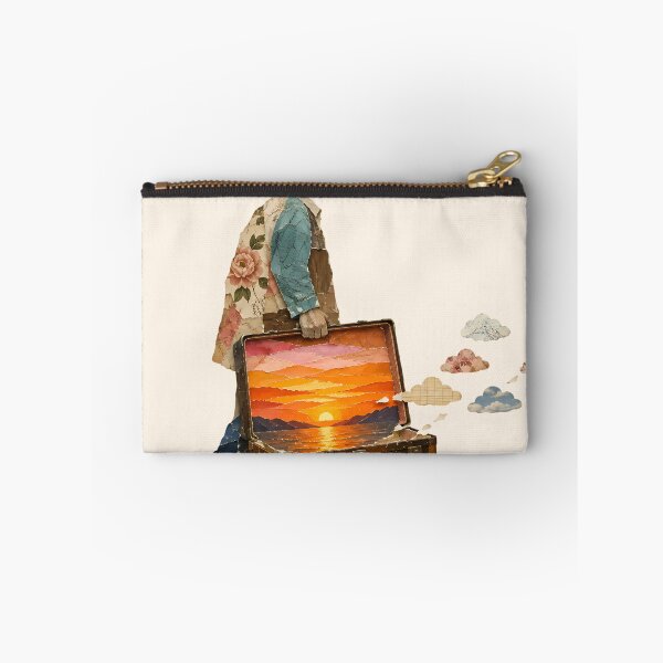 Item preview, Wanderer Collage Man Vintage Suitcase Sunset Travel Dreamer Art designed and sold by VIVID COLORS CLUB.