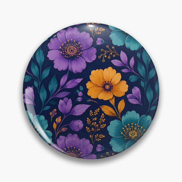 Item preview, Jewel Tone Floral Pattern Purple Teal Gold Dark Navy designed and sold by Aureva Arts Shop.