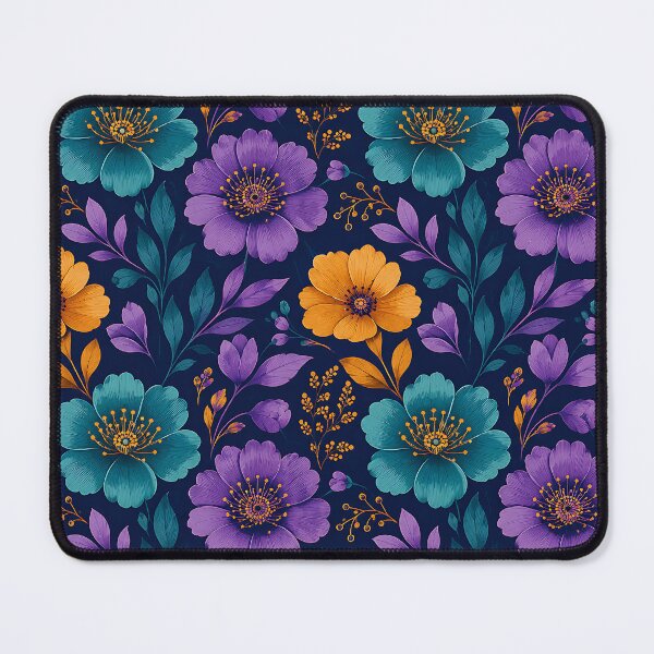 Item preview, Jewel Tone Floral Pattern Purple Teal Gold Dark Navy designed and sold by Aureva Arts Shop.