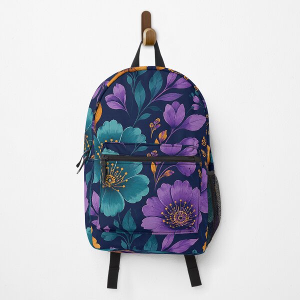 Item preview, Jewel Tone Floral Pattern Purple Teal Gold Dark Navy designed and sold by Aureva Arts Shop.