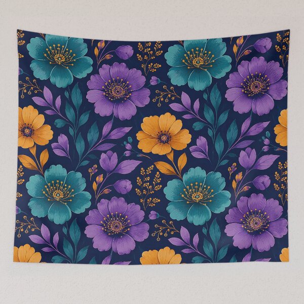Item preview, Jewel Tone Floral Pattern Purple Teal Gold Dark Navy designed and sold by Aureva Arts Shop.