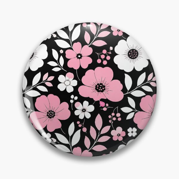 Item preview, Bold Pink White Graphic Floral Pattern Black Background designed and sold by Aureva Arts Shop.