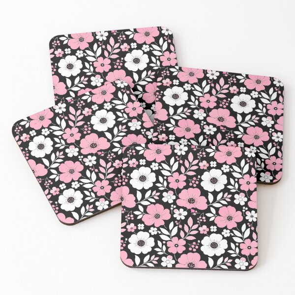 Item preview, Bold Pink White Graphic Floral Pattern Black Background designed and sold by Aureva Arts Shop.