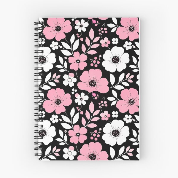 Item preview, Bold Pink White Graphic Floral Pattern Black Background designed and sold by Aureva Arts Shop.