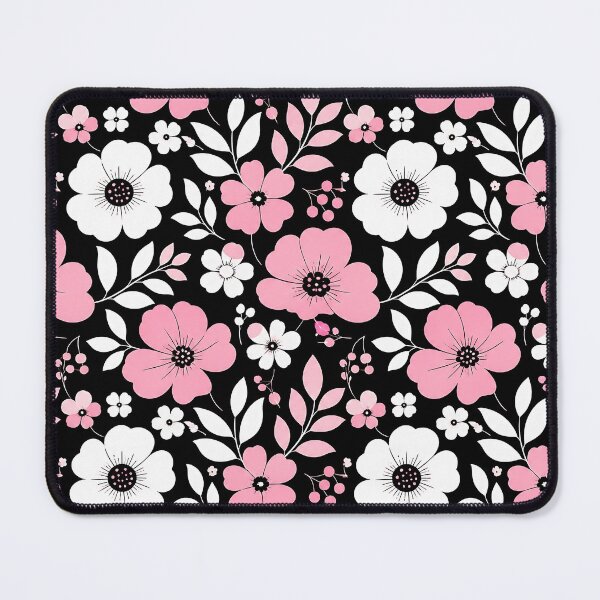 Item preview, Bold Pink White Graphic Floral Pattern Black Background designed and sold by Aureva Arts Shop.