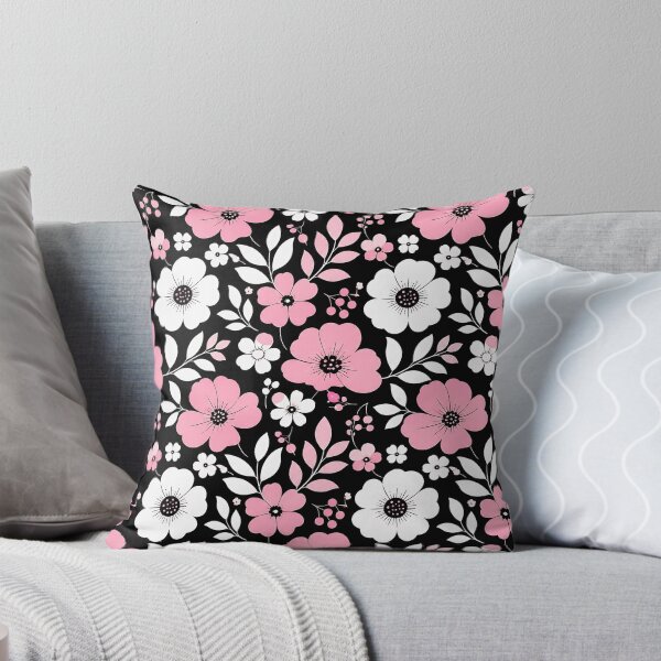 Item preview, Bold Pink White Graphic Floral Pattern Black Background designed and sold by Aureva Arts Shop.