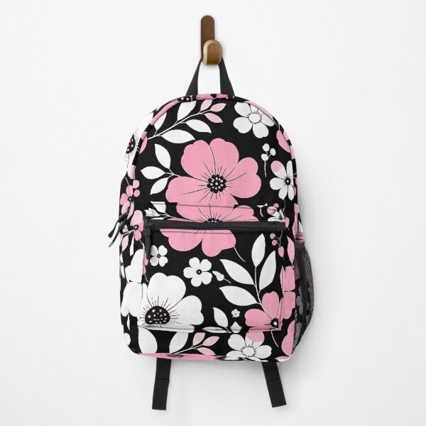 Item preview, Bold Pink White Graphic Floral Pattern Black Background designed and sold by Aureva Arts Shop.