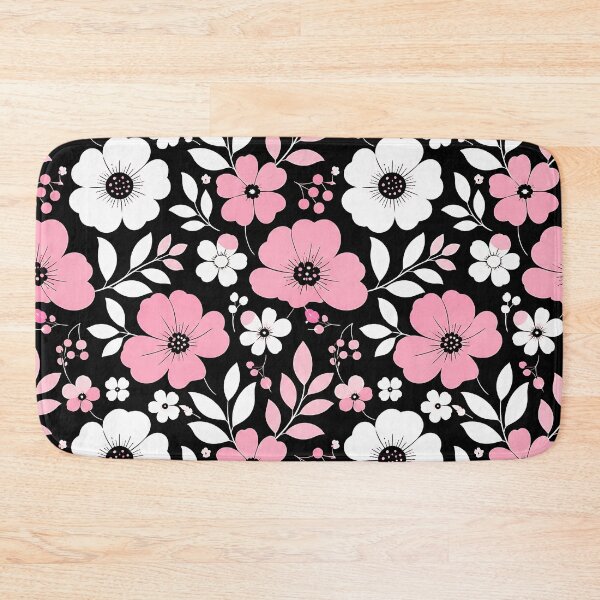 Item preview, Bold Pink White Graphic Floral Pattern Black Background designed and sold by Aureva Arts Shop.