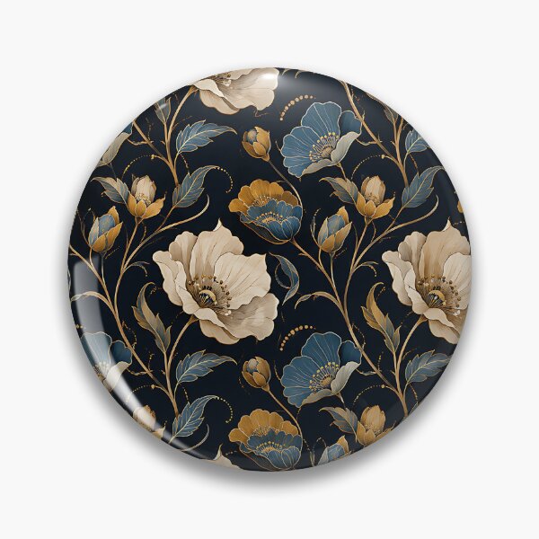Item preview, Art Nouveau Floral Pattern Cream Gold Teal Dark Navy designed and sold by Aureva Arts Shop.