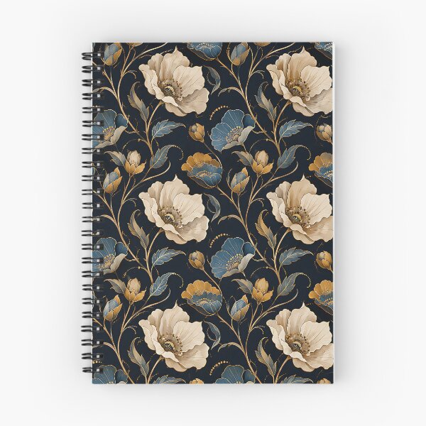 Item preview, Art Nouveau Floral Pattern Cream Gold Teal Dark Navy designed and sold by Aureva Arts Shop.