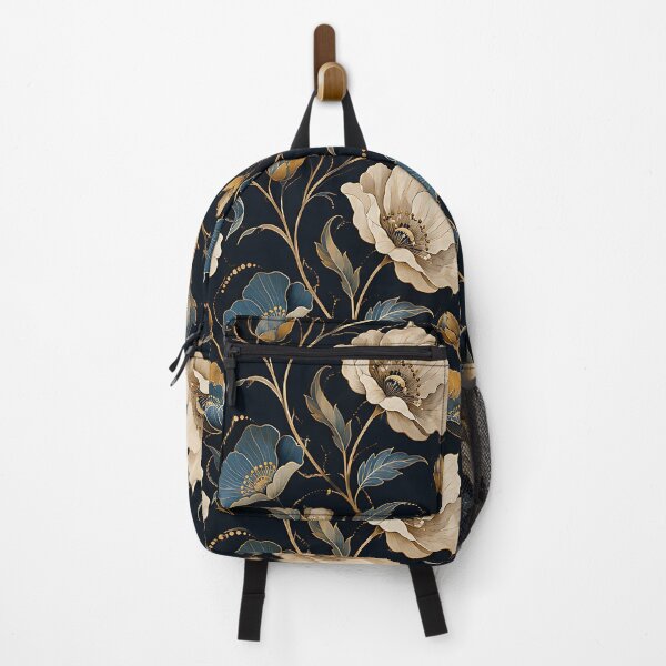 Item preview, Art Nouveau Floral Pattern Cream Gold Teal Dark Navy designed and sold by Aureva Arts Shop.