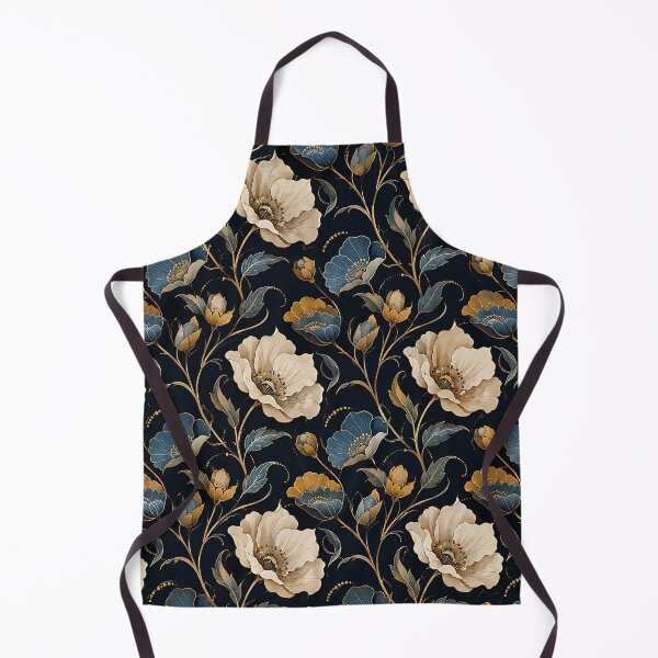 Item preview, Art Nouveau Floral Pattern Cream Gold Teal Dark Navy designed and sold by Aureva Arts Shop.
