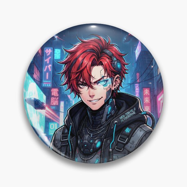 Item preview, Cyberpunk Rebel Red Hair Anime Cyborg Boy Techwear designed and sold by DigitalArtx-com.