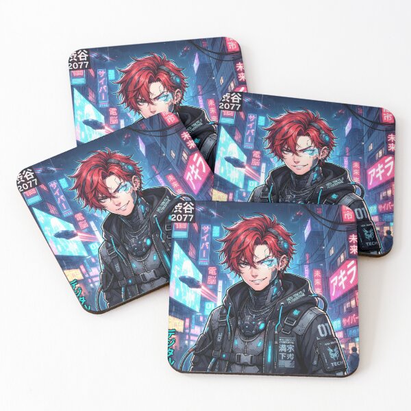 Item preview, Cyberpunk Rebel Red Hair Anime Cyborg Boy Techwear designed and sold by DigitalArtx-com.