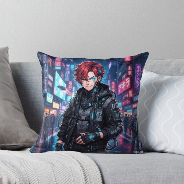 Item preview, Cyberpunk Rebel Red Hair Anime Cyborg Boy Techwear designed and sold by DigitalArtx-com.