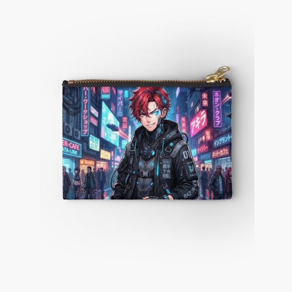 Item preview, Cyberpunk Rebel Red Hair Anime Cyborg Boy Techwear designed and sold by DigitalArtx-com.