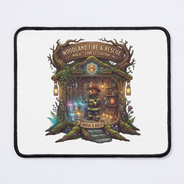 Item preview, Woodland Fire & Rescue | Brave Bear Firefighter | Enchanted Forest Station Fantasy Art designed and sold by MrDev.