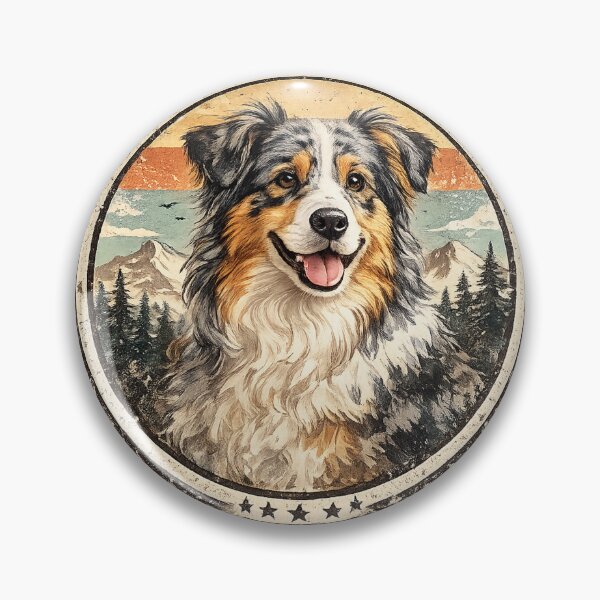 Item preview, Australian Shepherd Vintage Outdoor Badge | Retro Adventure Dog Emblem designed and sold by Golden Era Studio.