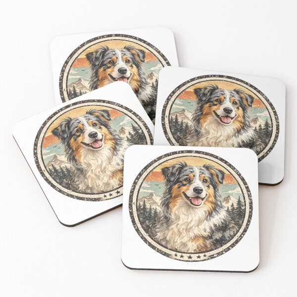 Item preview, Australian Shepherd Vintage Outdoor Badge | Retro Adventure Dog Emblem designed and sold by Golden Era Studio.