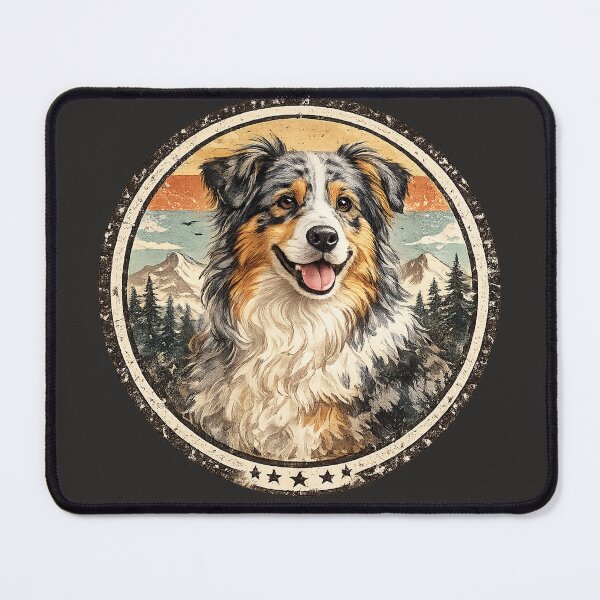 Item preview, Australian Shepherd Vintage Outdoor Badge | Retro Adventure Dog Emblem designed and sold by Golden Era Studio.