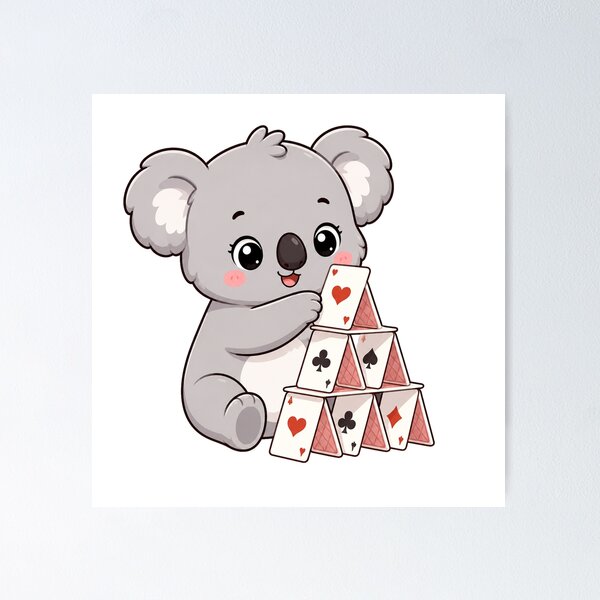 Item preview, Cute Koala Building Card House Kawaii Cartoon Playing Cards Design designed and sold by Seculinator.