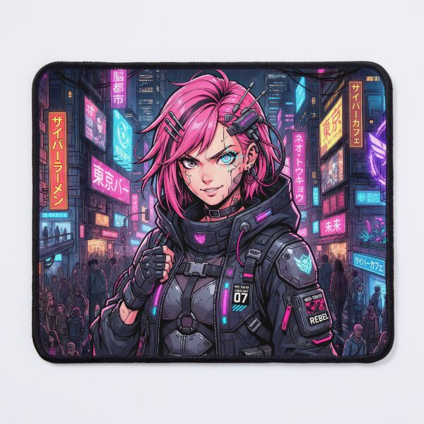 Item preview, Cyberpunk Rebel Pink Hair Anime Cyborg Girl designed and sold by DigitalArtx-com.