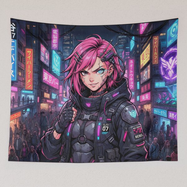 Item preview, Cyberpunk Rebel Pink Hair Anime Cyborg Girl designed and sold by DigitalArtx-com.