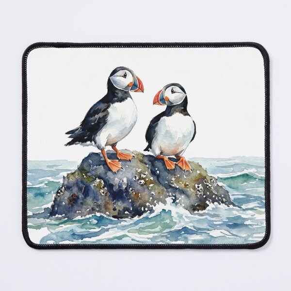 Item preview, Two Puffins on a Rock Together | Watercolor Atlantic Puffins | Coast of Maine designed and sold by katelizspra.