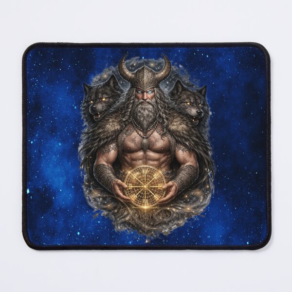 Item preview, Odin and His Wolves — Cosmic Norse Mythology Artwork designed and sold by MysticOzzy.