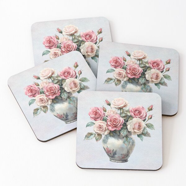 Item preview, Vintage Rose Bouquet in Porcelain Vase – Romantic Cottagecore Floral Art designed and sold by MysticOzzy.