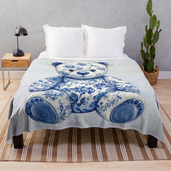 Item preview, Blue Floral Teddy Bear – Vintage Cottagecore Plush Aesthetic Design designed and sold by MysticOzzy.