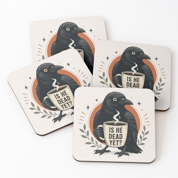 Item preview, Is He Dead Yet, Retro Raven Crow Coffee designed and sold by Sprinkle12345.