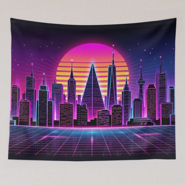 Item preview, Synthwave City Skyline Retro 80s Cyberpunk Neon Wallpaper  designed and sold by Arobinoz.
