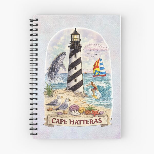 Item preview, Cape Hatteras Lighthouse Coastal Scene with Whale, Surfer & Sailboat – Vintage Beach Nautical Art designed and sold by MysticOzzy.