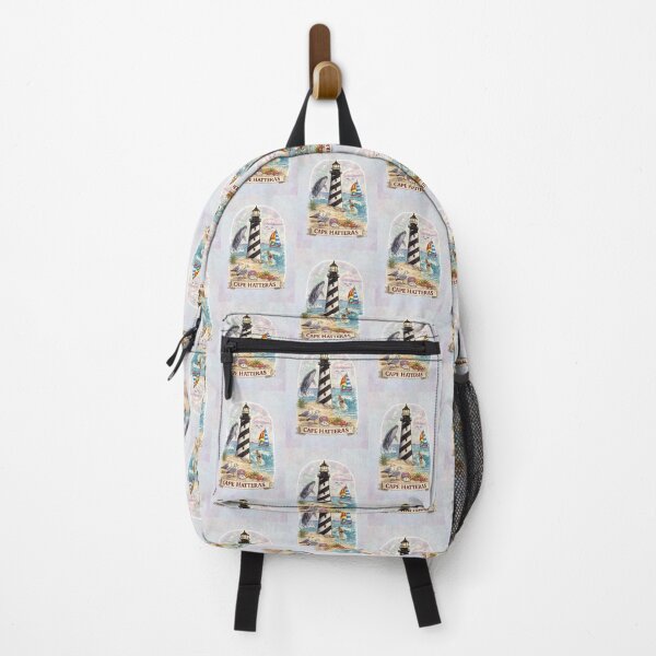 Item preview, Cape Hatteras Lighthouse Coastal Scene with Whale, Surfer & Sailboat – Vintage Beach Nautical Art designed and sold by MysticOzzy.