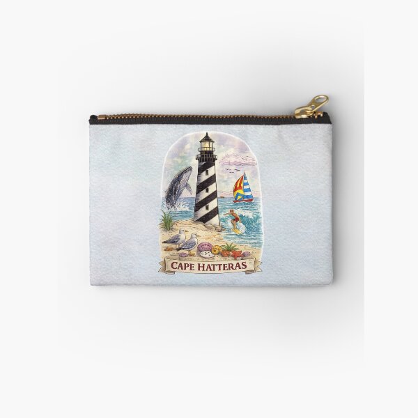 Item preview, Cape Hatteras Lighthouse Coastal Scene with Whale, Surfer & Sailboat – Vintage Beach Nautical Art designed and sold by MysticOzzy.