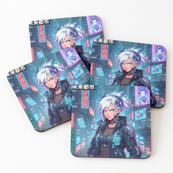 Item preview, Cyberpunk Rebel Girl White Hair Neo Tokyo Manga designed and sold by DigitalArtx-com.