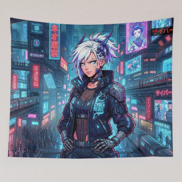 Item preview, Cyberpunk Rebel Girl White Hair Neo Tokyo Manga designed and sold by DigitalArtx-com.