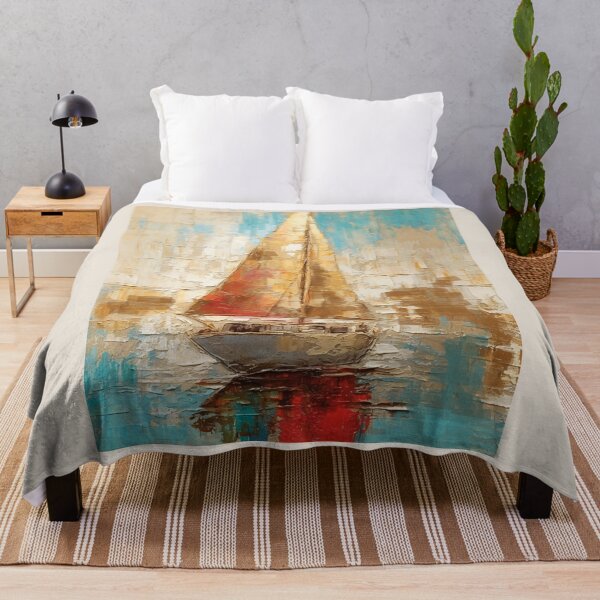 Item preview, Lake reflection with yatch in vintage painting|oil painting designed and sold by CosmicNook1.