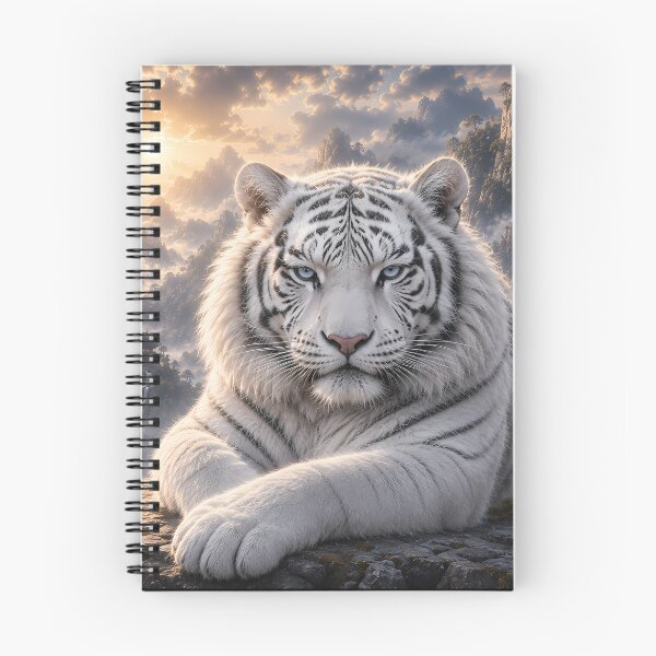 Item preview, Majestic Resting White Tiger in Waterfall Valley | Fantasy Oriental Wildlife Art designed and sold by ManJiangHong.