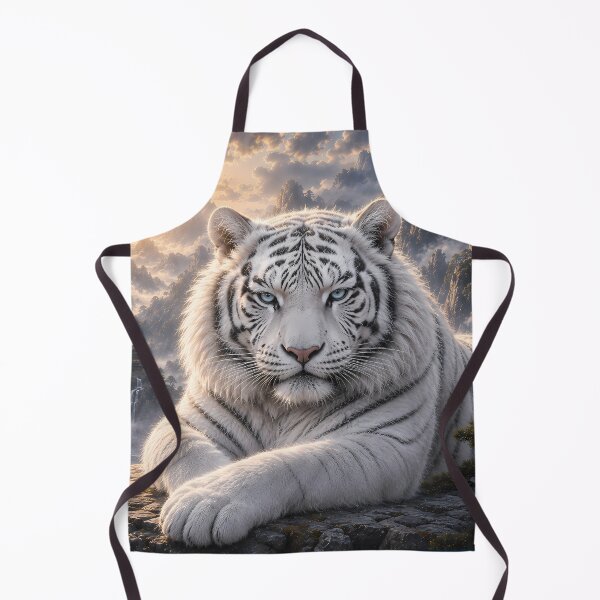 Item preview, Majestic Resting White Tiger in Waterfall Valley | Fantasy Oriental Wildlife Art designed and sold by ManJiangHong.