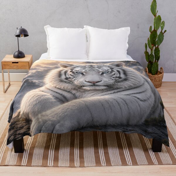 Item preview, Majestic Resting White Tiger in Waterfall Valley | Fantasy Oriental Wildlife Art designed and sold by ManJiangHong.