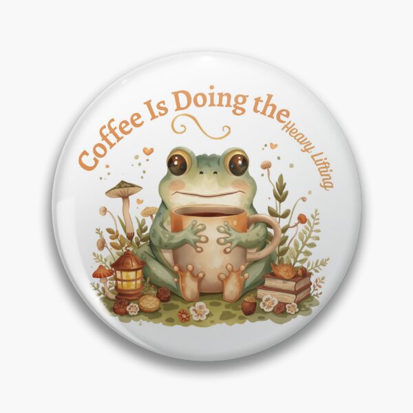Item preview, Coffee Is Doing the Heavy Lifting | Cute Cottagecore Frog Coffee Lover Sticker designed and sold by Cozy Chaos Studio Co.