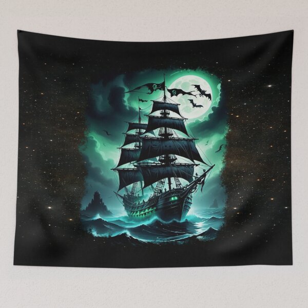 Item preview, Haunted Pirate Ship • Ghost Vessel in the Emerald Mist designed and sold by MysticOzzy.