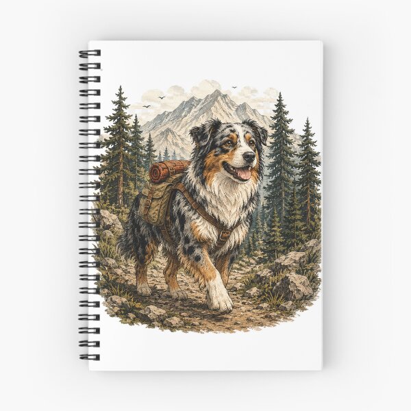 Item preview, Australian Shepherd Hiking Adventure | Vintage Outdoor Dog Illustration designed and sold by Golden Era Studio.