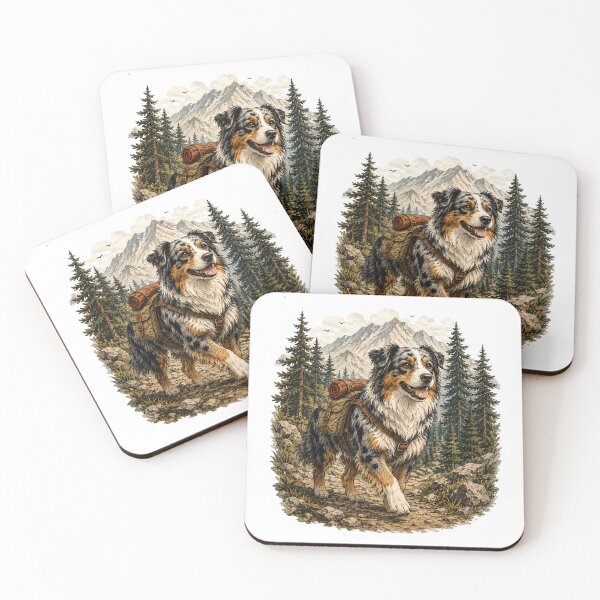 Item preview, Australian Shepherd Hiking Adventure | Vintage Outdoor Dog Illustration designed and sold by Golden Era Studio.