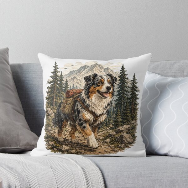 Item preview, Australian Shepherd Hiking Adventure | Vintage Outdoor Dog Illustration designed and sold by Golden Era Studio.