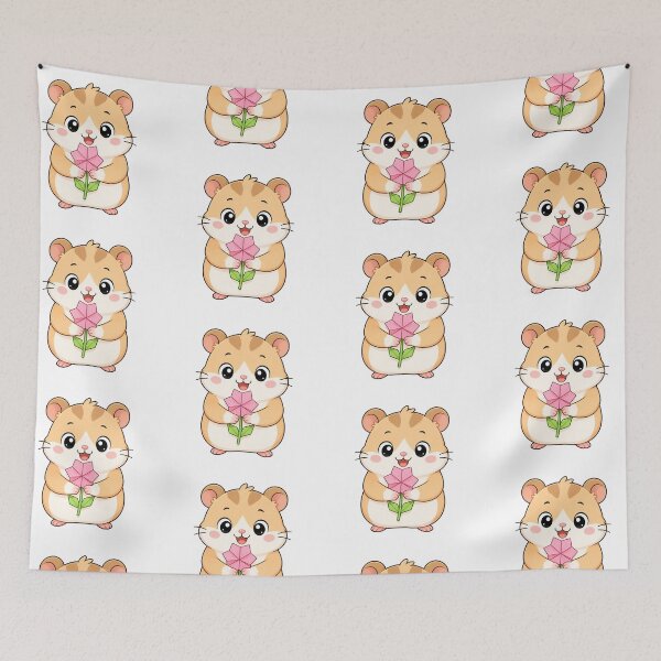Item preview, Cute Hamster Holding Origami Flower Kawaii Cartoon Paper Craft Design designed and sold by Seculinator.